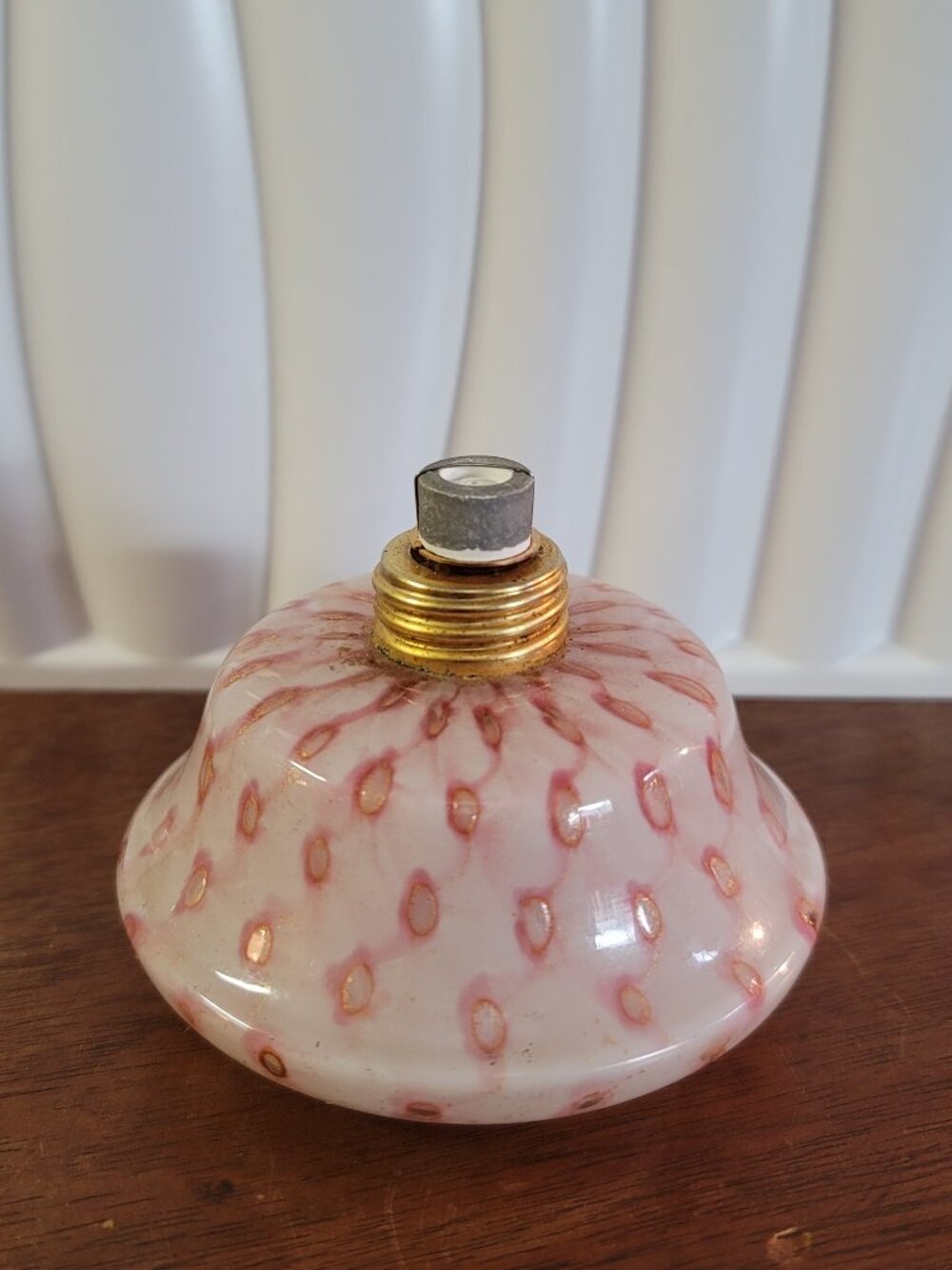Rare Victorian Antique Blown Opalescent Polka Dot Glass Oil Lamp